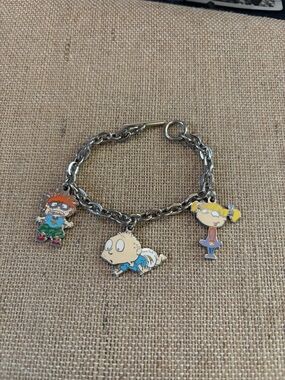 Vintage 90's Rugrats Nickelodeon Silver Tone Bracelet Chucky Tommy Angelica 6”